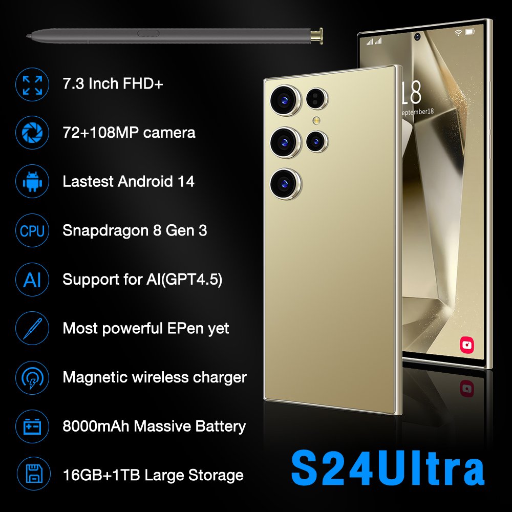 Folding phone S24+ Ultra original Big Screen 7.3 inch 16G+1T face unlock s24 cell phone Android 14.0 unlock gaming mobilephone